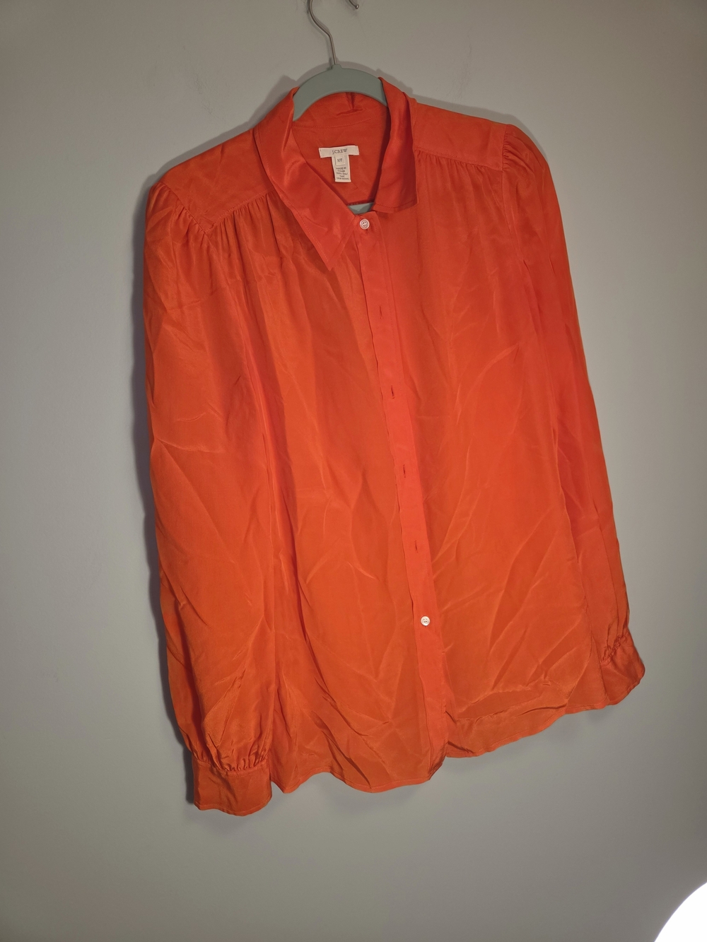 J.Crew 100% Silk Long Sleeve Button Down Blouse Orange Red Size 10T